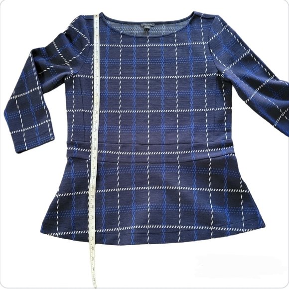 Ann Taylor Navy Blue Plaid Knit Top Women's Size M NWT - Picture 2 of 8